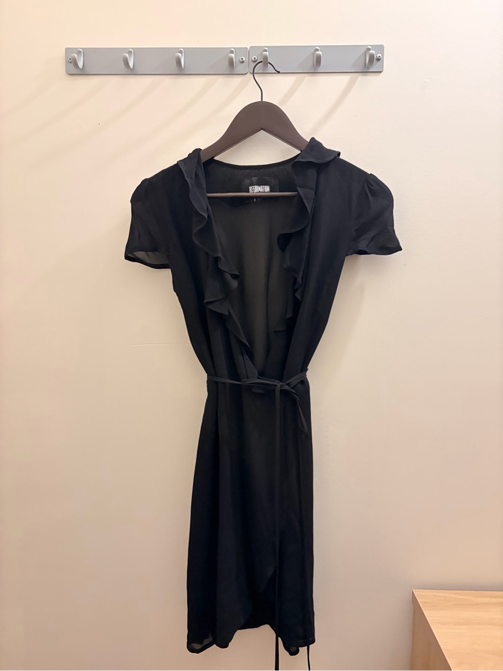 Reformation Black Ruffle Wrap Mini Dress
